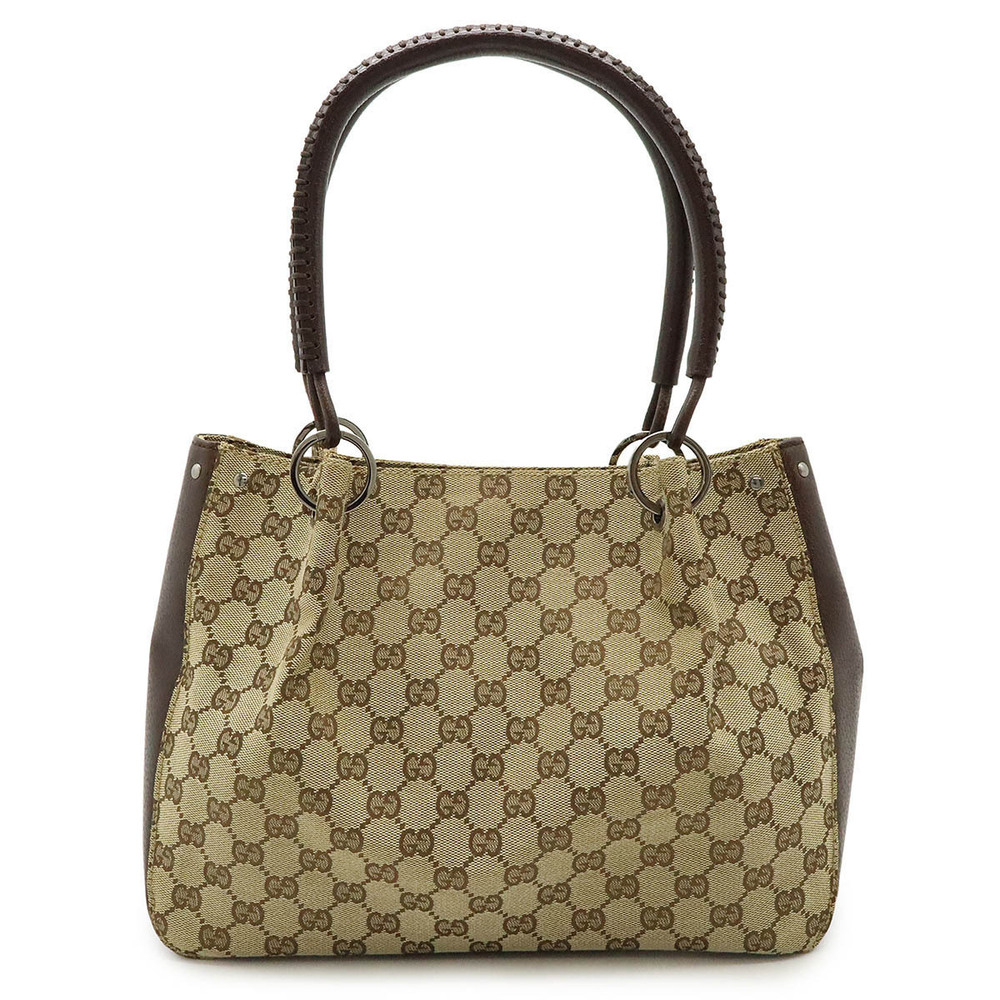 Gucci GG Canvas Tote Bag Handbag Beige Brown Cream